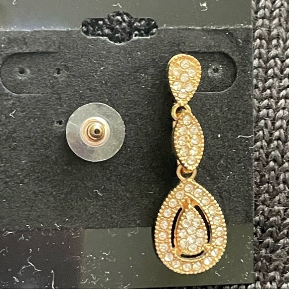 Gold Tone And Crystal Pear Shaped Drop Earrings - Picture 5 of 9